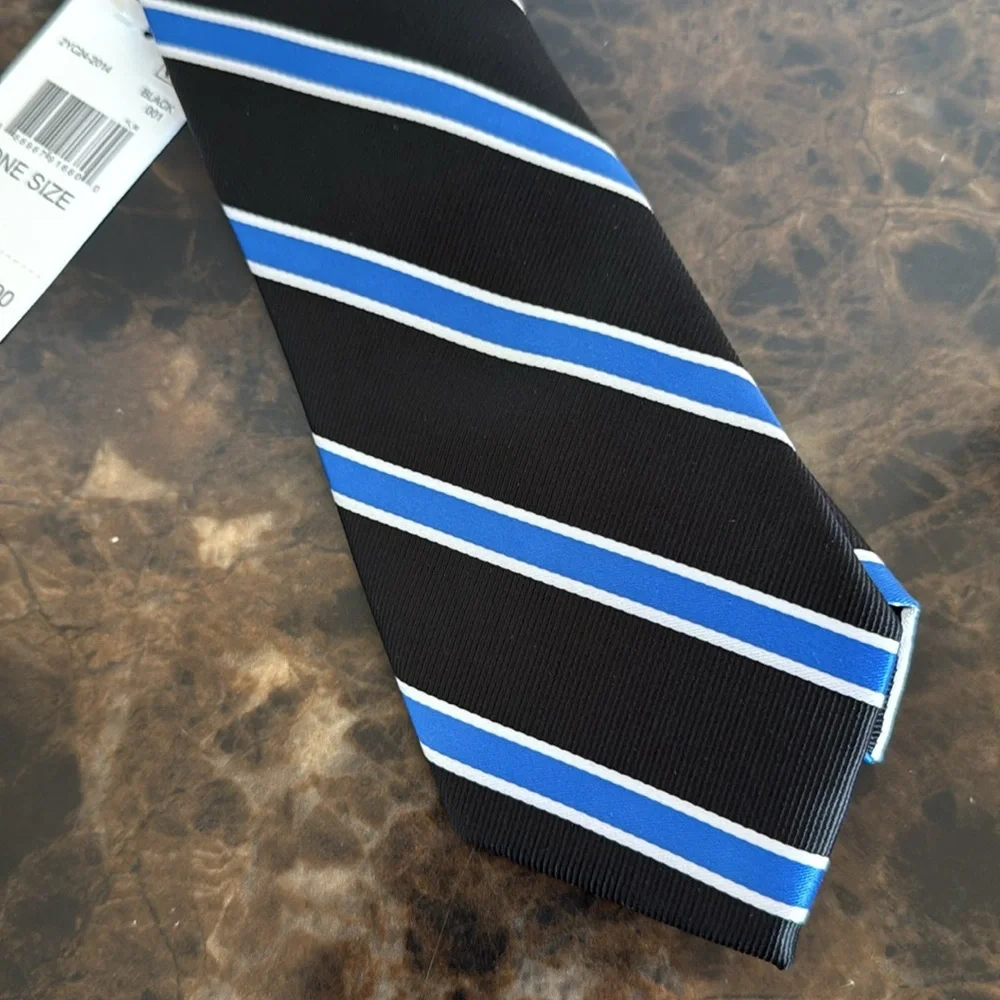 New! Tayion Black and Blue Striped Men's Tie